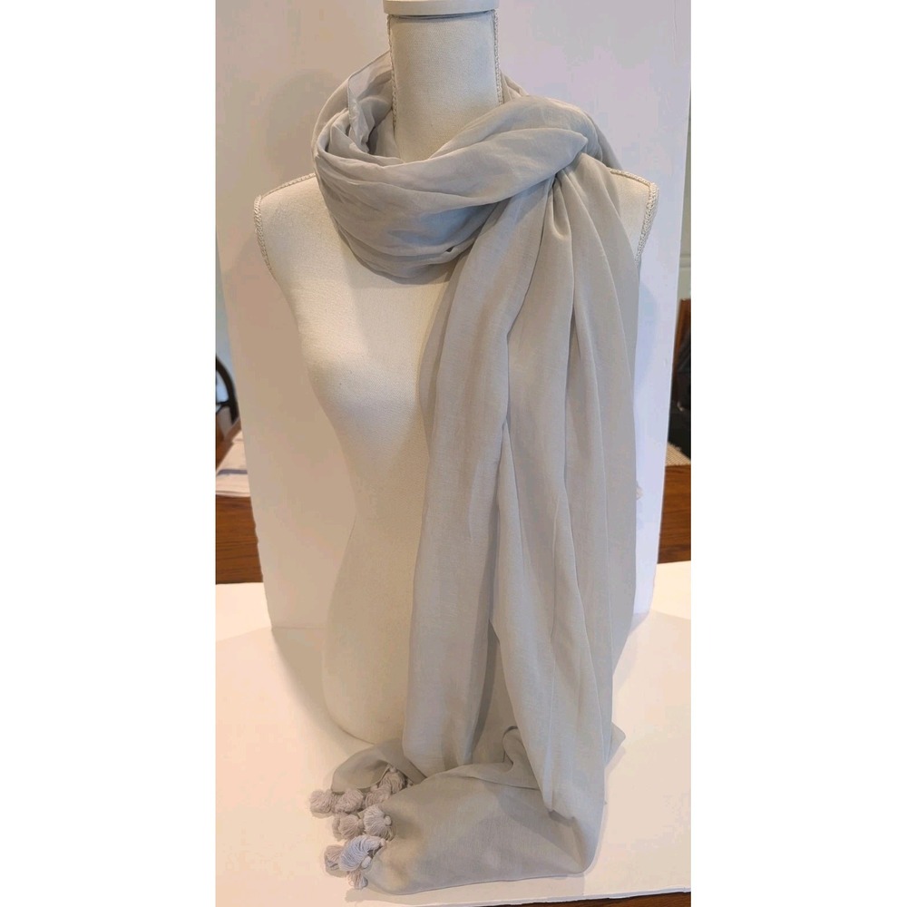 Boden Scarf Wrap Silk Cotton Solid Gray Large 31 x 76